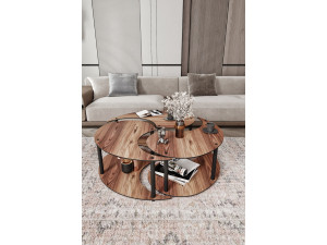 Couchtisch-Set aus Holz "Yin" 70 x 70 x 38 cm - Walnussholz 2