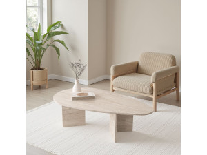 Couchtisch aus Holz "Flap" 139,5 x 79,5 x 42 cm - Travertin 2