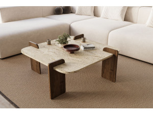 Couchtisch aus Holz "Afrolli" - 90 x 90 x 35 cm - Travertin 2