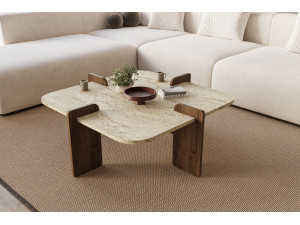 Couchtisch aus Holz "Poalla" - 90 x 90 x 35 cm - Travertin 2