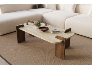Couchtisch aus Holz "Leapiri" - 120 x 60 x 35 cm - Travertin 2