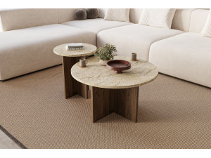 Couchtisch-Set aus Holz "Private" 70 x 70 x 40 cm - Travertin 2