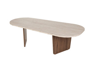 Couchtisch aus Holz "Ovalis" - 130 x 65 x 40 cm - Travertin / Nussbaum