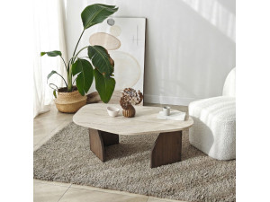 Couchtisch aus Holz "Rock" - 100 x 60 x 35 cm - Travertin 2