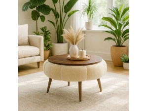 Couchtisch aus Holz "Papatya 60" - 60 x 60 x 44 cm - Creme