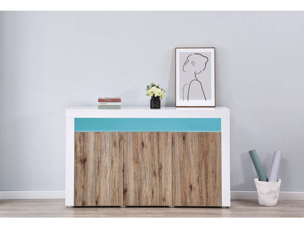 Schrank LED  "Bogota" - 155 x 40 x 92 cm - Eiche/  weiß lackiert