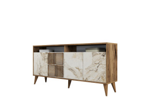 Holzanrichte "Milan" - 160 x 35 x 78 cm - Nussbaum, Weißer Marmor