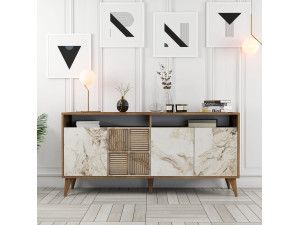 Holzanrichte "Milan" - 160 x 35 x 78 cm - Nussbaum, Weißer Marmor 2