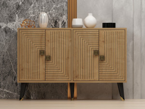Holzanrichte "Ahart" - 120 x 30 x 80 cm - Eiche Saphir Gold 2