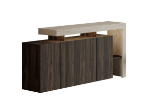 Holzanrichte "Beliz" - 170 x 35 x 80 cm - Travertin / Nussbaum