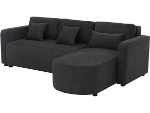 Ecksofa mit Stoffbezug, umwandelbar/wendebar, "Charles" - 3-Sitzer - Schwarz