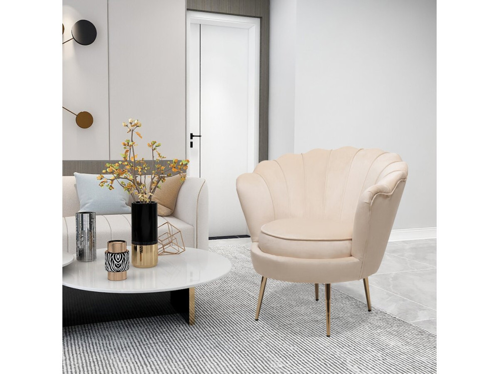 Sessel aus Samt "Floria" - 70 x 73 x 76 cm - Beige