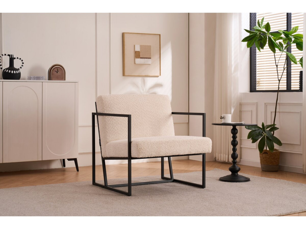 Sessel aus Samt und Metall "Kennedy" - 73. 5 x 75,5 x 81 cm - Creme