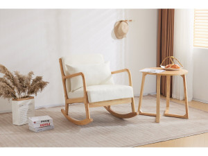 Schaukelstuhl im skandinavischen Stil aus Bouclé und Holz „Clinton“ - Beige 2