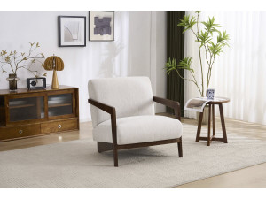 Skandinavischer Sessel „Lena“ aus Holz und Stoff – Beige 2