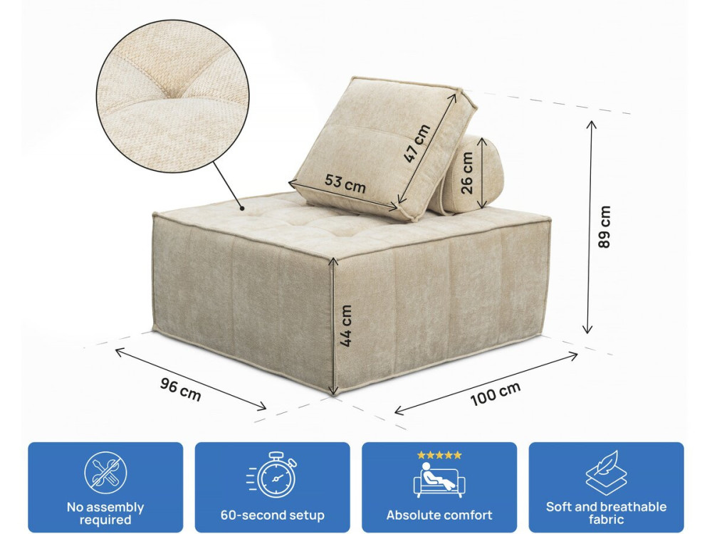 Set aus 3 modularen Sesseln „Velluto“ aus strukturiertem -Stoff – Beige
