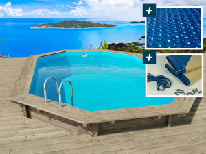 Holzpool "Miami 120" - 4,86 x 3,36 x 1,45 m + Luftpolster-Abdeckplane  180 µ + Winterplane 280 g/m²