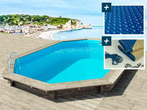Holzpool „Brazilia 144“ - 5,86 x 3,86 x 1,44 M – 180 µm Luftpolsterfolie – 280 g/M² Winterabdeckung