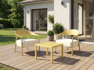 2er-Set Gartensessel aus Kunststoff und Metall "Céora" - Gelb 2