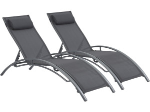 Sonnenliege aus Aluminium "Beauty" - Phoenix - Dunkelgrau/Silberfarben - 2er-Set