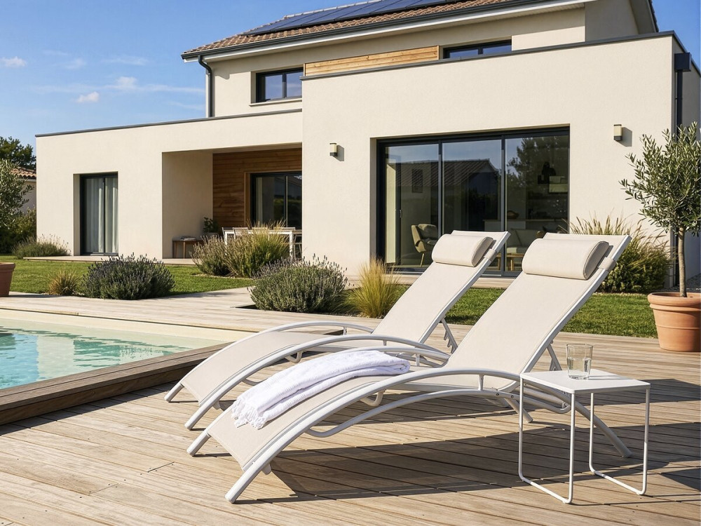 Sonnenliege aus Aluminium "Beauty" - Phoenix - Ecru - 2er-Set