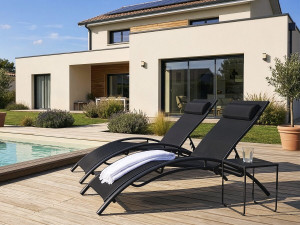 Sonnenliege aus Aluminium 2er-Set Beauty "Phoenix" Schwarz 2