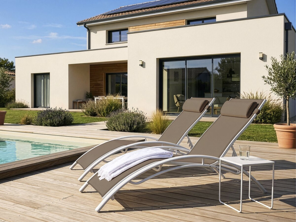 Sonnenliege aus Aluminium "Beauty" - Phoenix - Taupe - 2er-Set