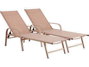 2er-Set Sonnenliegen aus Metall "Farniente - Braun