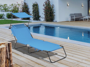 Klappbare Sonnenliege "Lazy" - Mit Sonnenschutz - Blau 2