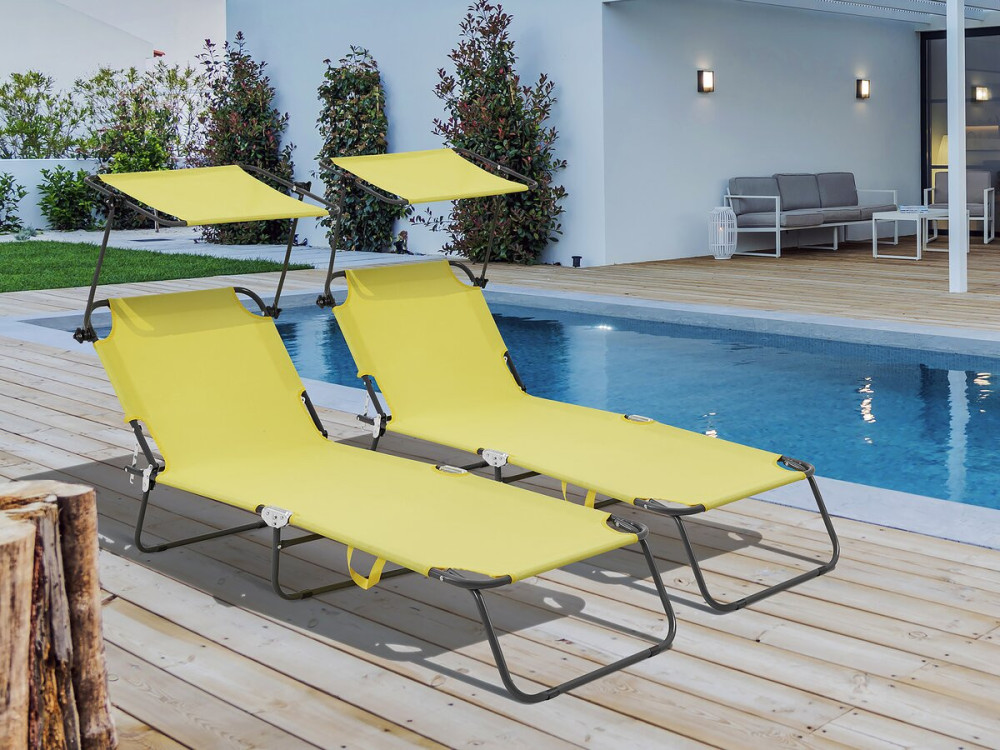 Klappbare Sonnenliegen 2er-Set "Lazy" - Mit Sonnenschutz - Gelb