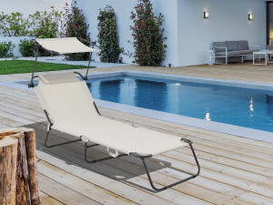 Klappbare Sonnenliege "Lazy" - Mit Sonnenschutz - Beige 2
