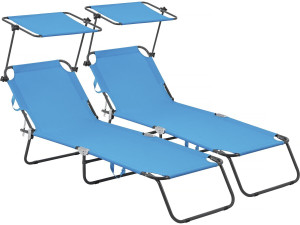 Klappbare Sonnenliegen 2er-Set "Lazy" - Mit Sonnenschutz - Blau