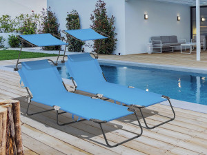 Klappbare Sonnenliegen 2er-Set "Lazy" - Mit Sonnenschutz - Blau 2