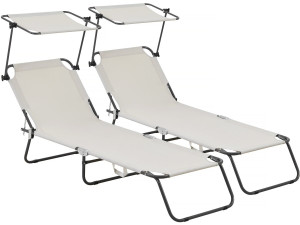 Klappbare Sonnenliege 2er-Set "Lazy" - Mit Sonnenschutz - Beige