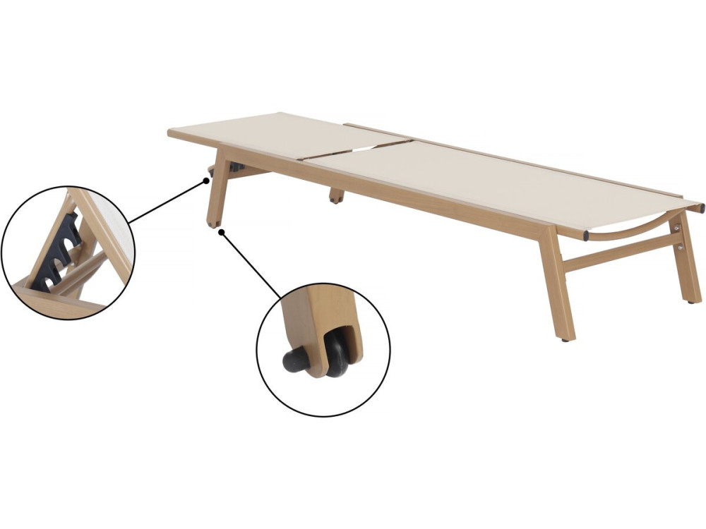 Sonnenliege Elysia aus Aluminium in Holzoptik – Ecru