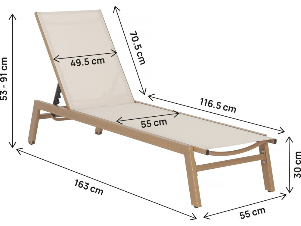 Sonnenliege Elysia aus Aluminium in Holzoptik – Ecru
