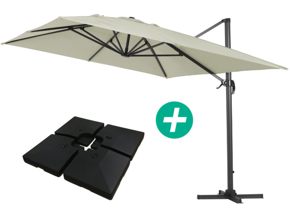 Ampelschirm aus Alu "Sun 4" - Rechteckig - 3 x 4 m - Ecru - Platten zur Beschwerung inbegriffen