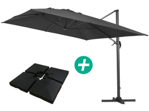 Ampelschirm aus Alu "Sun 4" - Rechteckig - 3 x 4 m - Schwarz - Platten zur Beschwerung inbegriffen