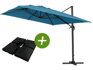 Ampelschirm aus Alu "Sun 4" - Rechteckig - 3 x 4 m - Blau - Platten zur Beschwerung inbegriffen