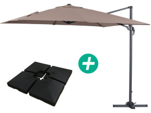 Ampelschirm aus Alu "Sun 3" - Viereckig - 3 x 3 m - Taupe - Platten inbegriffen