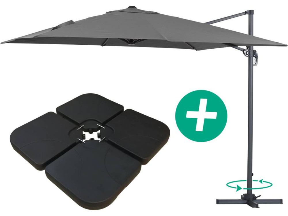 Ampelschirm aus Alu "Sun 3" - Viereckig - 3 x 3 m - Grau - Platten inbegriffen