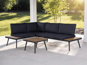 Gartenmöbel Ecksofa mit Holzimitatdekor "Mira" - 4 Sitzplätze - Grau 2