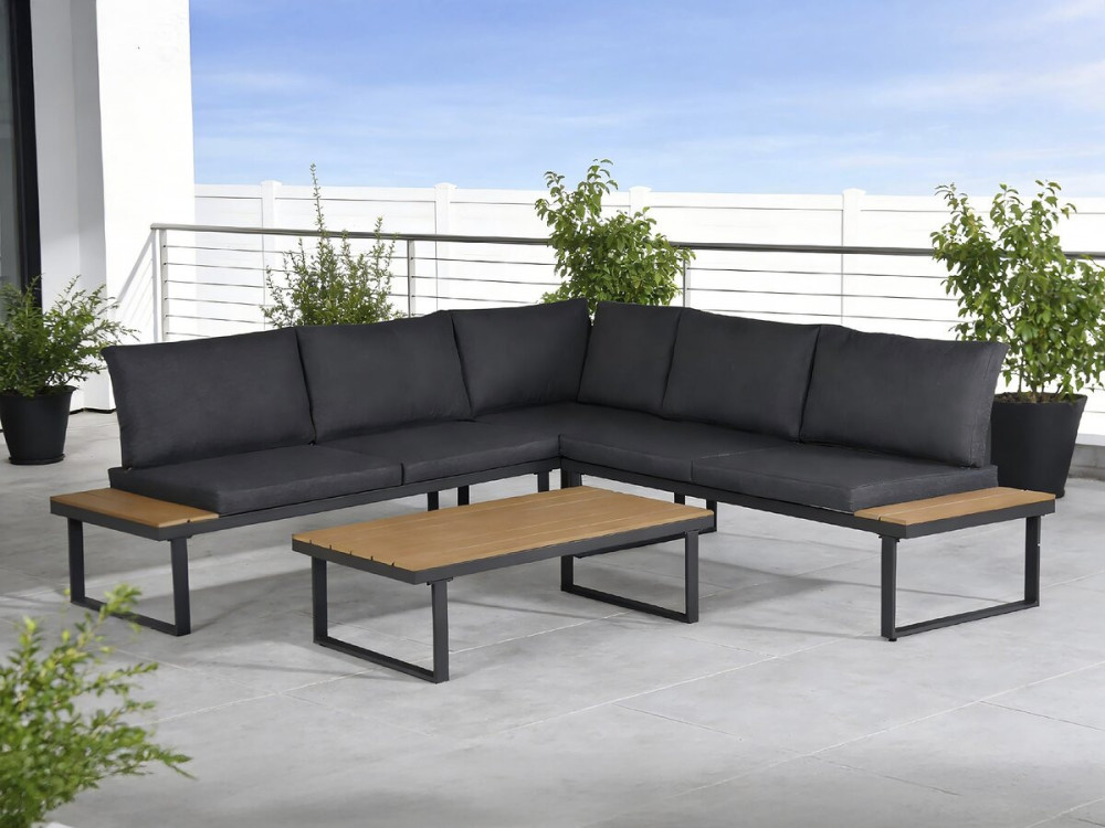 Gartenmöbel Ecksofa mit Holzimitatdekor "Fiora" - 5 Sitzplätze - Grau
