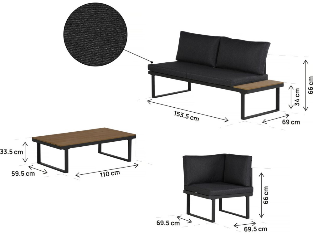 Gartenmöbel Ecksofa mit Holzimitatdekor "Fiora" - 5 Sitzplätze - Grau