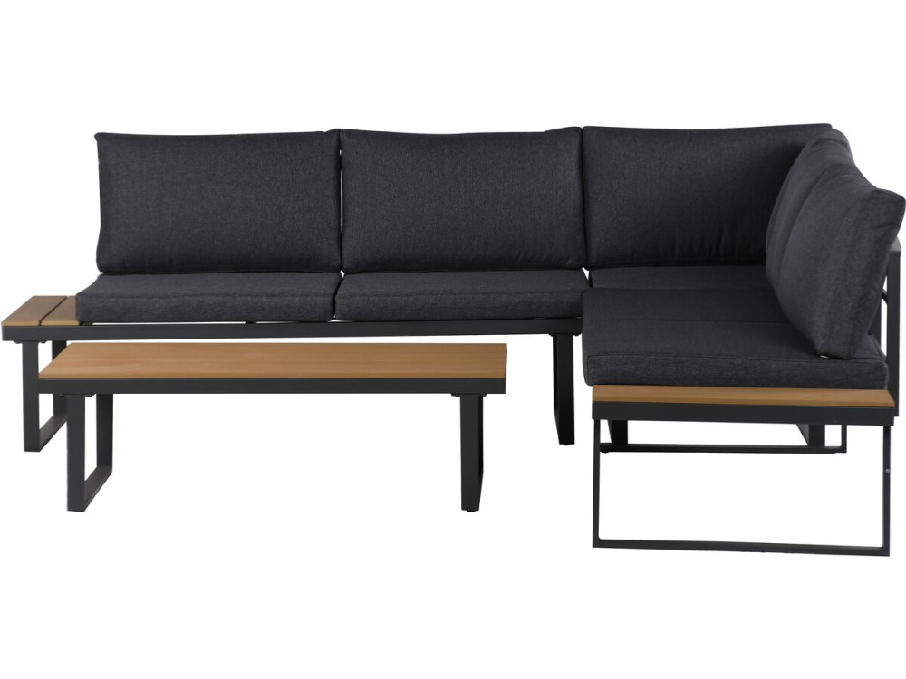 Gartenmöbel Ecksofa mit Holzimitatdekor "Fiora" - 5 Sitzplätze - Grau