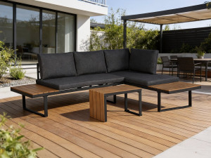 Gartenmöbel Ecksofa mit Holzimitatdekor "Sylva" - 4 Sitzplätze - Grau 2