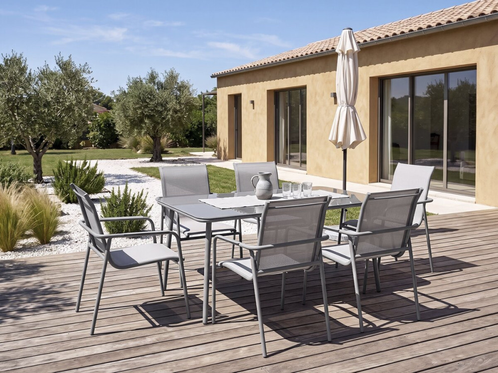 Gartenmöbel zum Essen aus Metall "Malaga" - 7 Sitzplätze - Grau