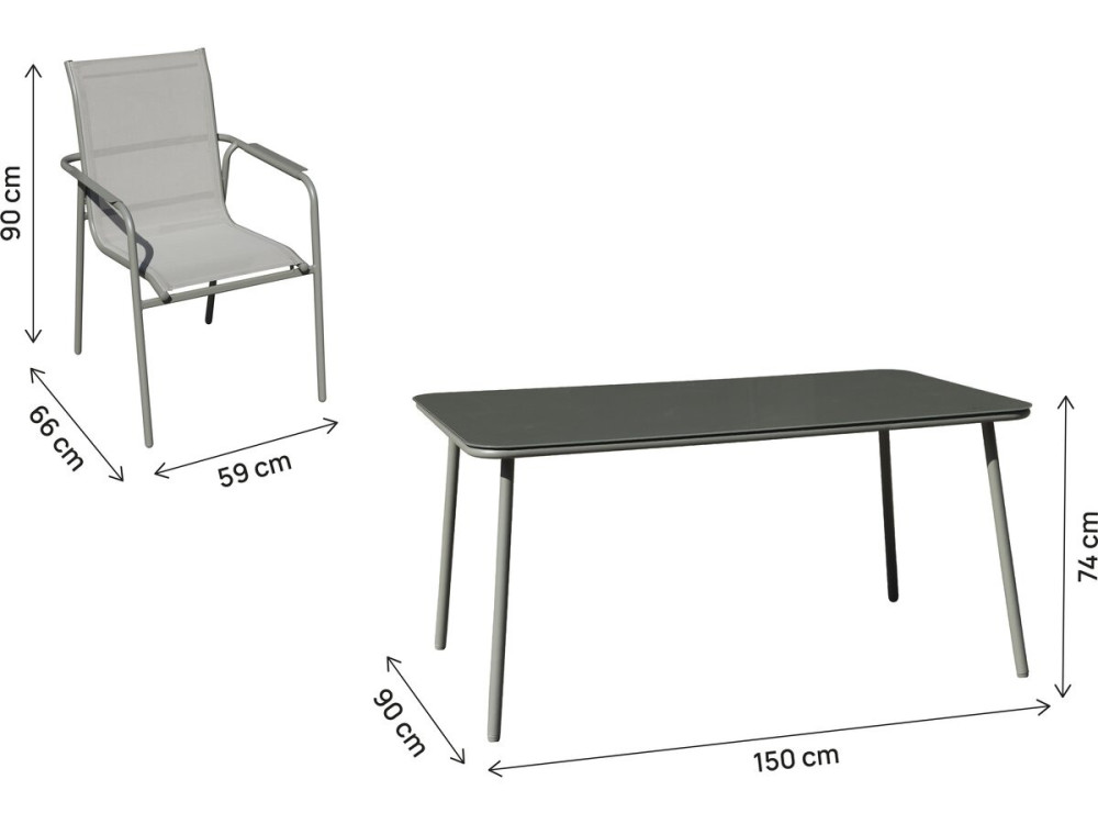 Gartenmöbel zum Essen aus Metall "Malaga" - 7 Sitzplätze - Grau