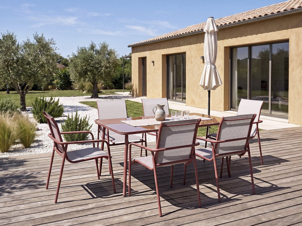 Gartenmöbel zum Essen aus Metall "Malaga" - 7 Sitzplätze - Terracotta