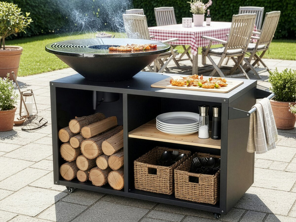 Barbecue plancha brasero für Kohle und Holz "Maréchal" - Ø 81 cm - Schwarz
